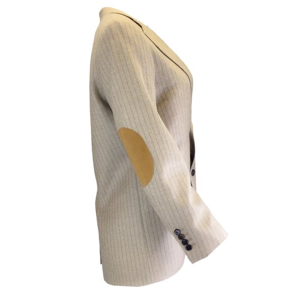 CELINE BEIGE GARÇON ELBOW PATCH DETAIL STRIPED CASHMERE FLANNEL JACKET - Picture 2 of 6